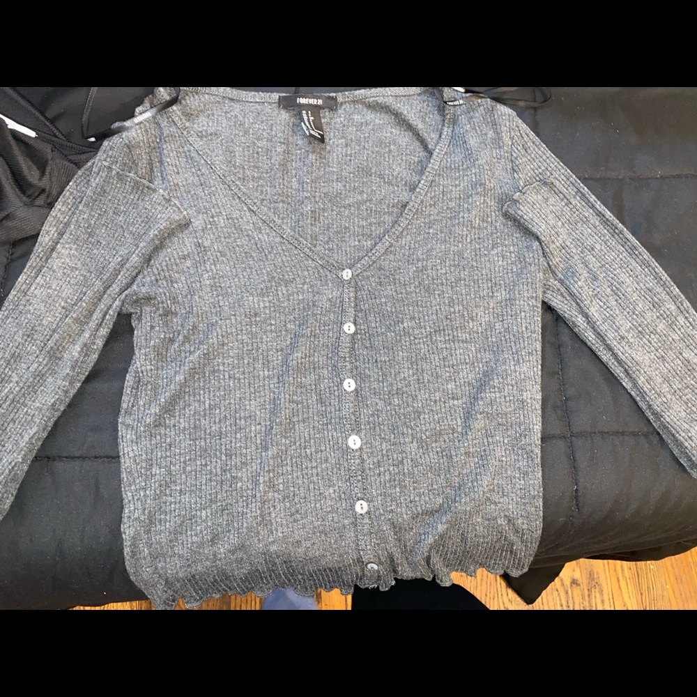 Small, Forever 21 Crop Top, long sleeve, gray